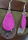 Fuchsia Suede Teardrops on Top of Glittering Acrylic Teardrop Shaped Earrings