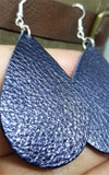 Shiny Dark Indigo Tear Drop Shaped Real Leather Earrings