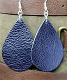 Shiny Dark Indigo Tear Drop Shaped Real Leather Earrings