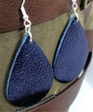 Shiny Dark Indigo Tear Drop Shaped Real Leather Earrings
