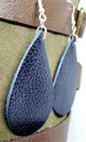 Shiny Dark Indigo Tear Drop Shaped Real Leather Earrings