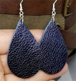 Shiny Dark Indigo Tear Drop Shaped Real Leather Earrings