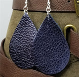 Shiny Dark Indigo Tear Drop Shaped Real Leather Earrings