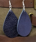 Shiny Dark Indigo Tear Drop Shaped Real Leather Earrings