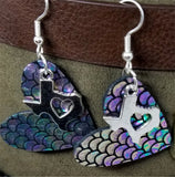 Mermaid Scales Leather Heart Earrings with Silver Texas Charms with Heart Cutouts