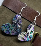 Mermaid Scales Leather Heart Earrings with Silver Texas Charms with Heart Cutouts