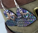 Mermaid Scales Leather Heart Earrings with Silver Texas Charms with Heart Cutouts