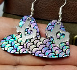 Mermaid Scales Leather Heart Earrings with Silver Texas Charms with Heart Cutouts