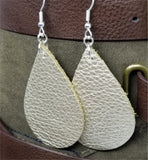Metallic Platinum Tear Drop Shaped Real Leather Earrings