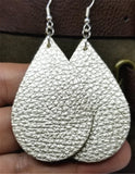 Metallic Platinum Tear Drop Shaped Real Leather Earrings
