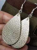 Metallic Platinum Tear Drop Shaped Real Leather Earrings