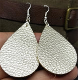 Metallic Platinum Tear Drop Shaped Real Leather Earrings