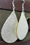 Metallic Platinum Tear Drop Shaped Real Leather Earrings