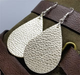 Metallic Platinum Tear Drop Shaped Real Leather Earrings