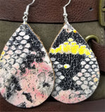 Colorful and Glossy Snakeskin Teardrop Shaped Leather Earrings