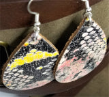 Colorful and Glossy Snakeskin Teardrop Shaped Leather Earrings