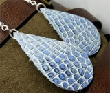Silver and Blue Embossed Teardrop Shaped Leather Earrings