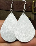 Shimmering White Tear Drop Shaped Real Leather Earrings