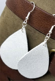 Shimmering White Tear Drop Shaped Real Leather Earrings