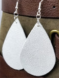 Shimmering White Tear Drop Shaped Real Leather Earrings