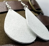 Shimmering White Tear Drop Shaped Real Leather Earrings