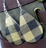Black and Metallic Gold Plaid Teardrop Earrings with Surgical Steel Earwires