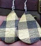 Black and Metallic Gold Plaid Teardrop Earrings with Surgical Steel Earwires