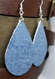 Denim Finish Tear Drop Shaped Real Leather Earrings