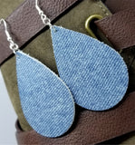 Denim Finish Tear Drop Shaped Real Leather Earrings