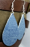 Denim Finish Tear Drop Shaped Real Leather Earrings