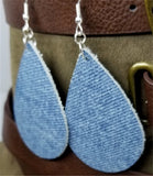 Denim Finish Tear Drop Shaped Real Leather Earrings