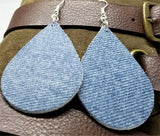 Denim Finish Tear Drop Shaped Real Leather Earrings