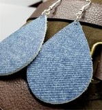 Denim Finish Tear Drop Shaped Real Leather Earrings