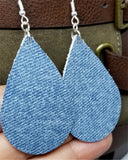 Denim Finish Tear Drop Shaped Real Leather Earrings