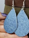 Denim Finish Tear Drop Shaped Real Leather Earrings