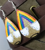 Metallic Gold Teardrop Earrings with Hand Painted Pot of Gold at the End of the Rainbow OOAK