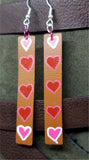 Hand Painted Hearts on Brown Real Leather Strip Earrings