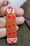 Hand Painted Hearts on Brown Real Leather Strip Earrings