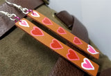 Hand Painted Hearts on Brown Real Leather Strip Earrings