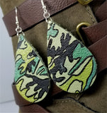 Soft Real Leather Painted Camouflage Teardrop Earrings