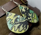 Soft Real Leather Painted Camouflage Teardrop Earrings