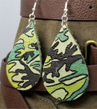 Soft Real Leather Painted Camouflage Teardrop Earrings