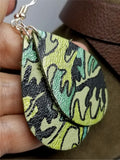 Soft Real Leather Painted Camouflage Teardrop Earrings