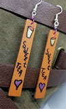 Hand Painted Sweet Tea Themed on Brown Real Leather Strip Earrings