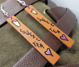 Hand Painted Sweet Tea Themed on Brown Real Leather Strip Earrings