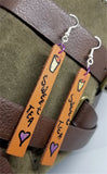 Hand Painted Sweet Tea Themed on Brown Real Leather Strip Earrings