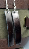 Dark Bronze Metallic Finished Long Rectangular Real Leather Earrings