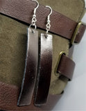 Dark Bronze Metallic Finished Long Rectangular Real Leather Earrings