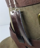 Dark Bronze Metallic Finished Long Rectangular Real Leather Earrings