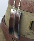 Dark Bronze Metallic Finished Long Rectangular Real Leather Earrings
